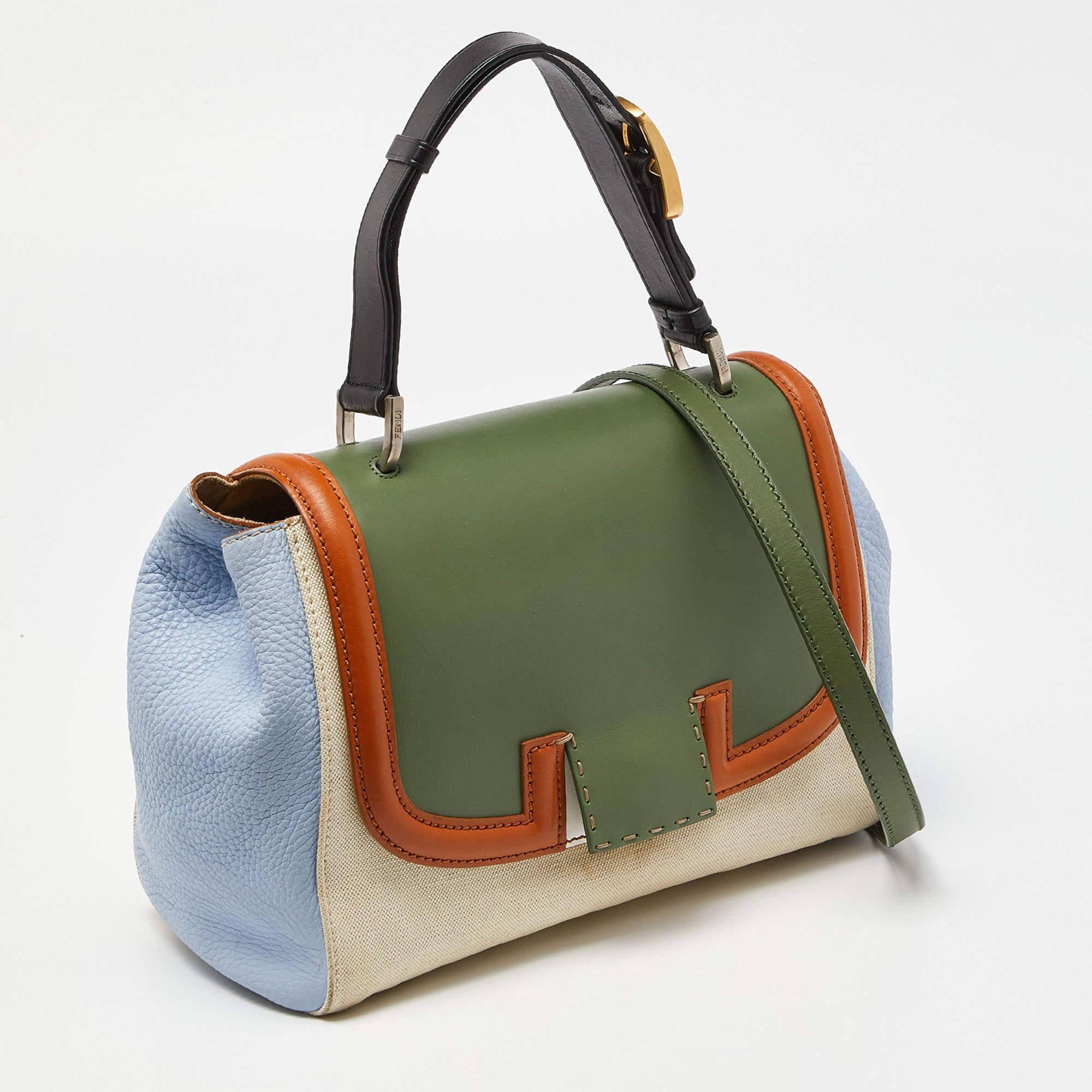 Fendi Multicolor Canvas and Leather Silvana Top Handle Bag In Good Condition In Dubai, Al Qouz 2