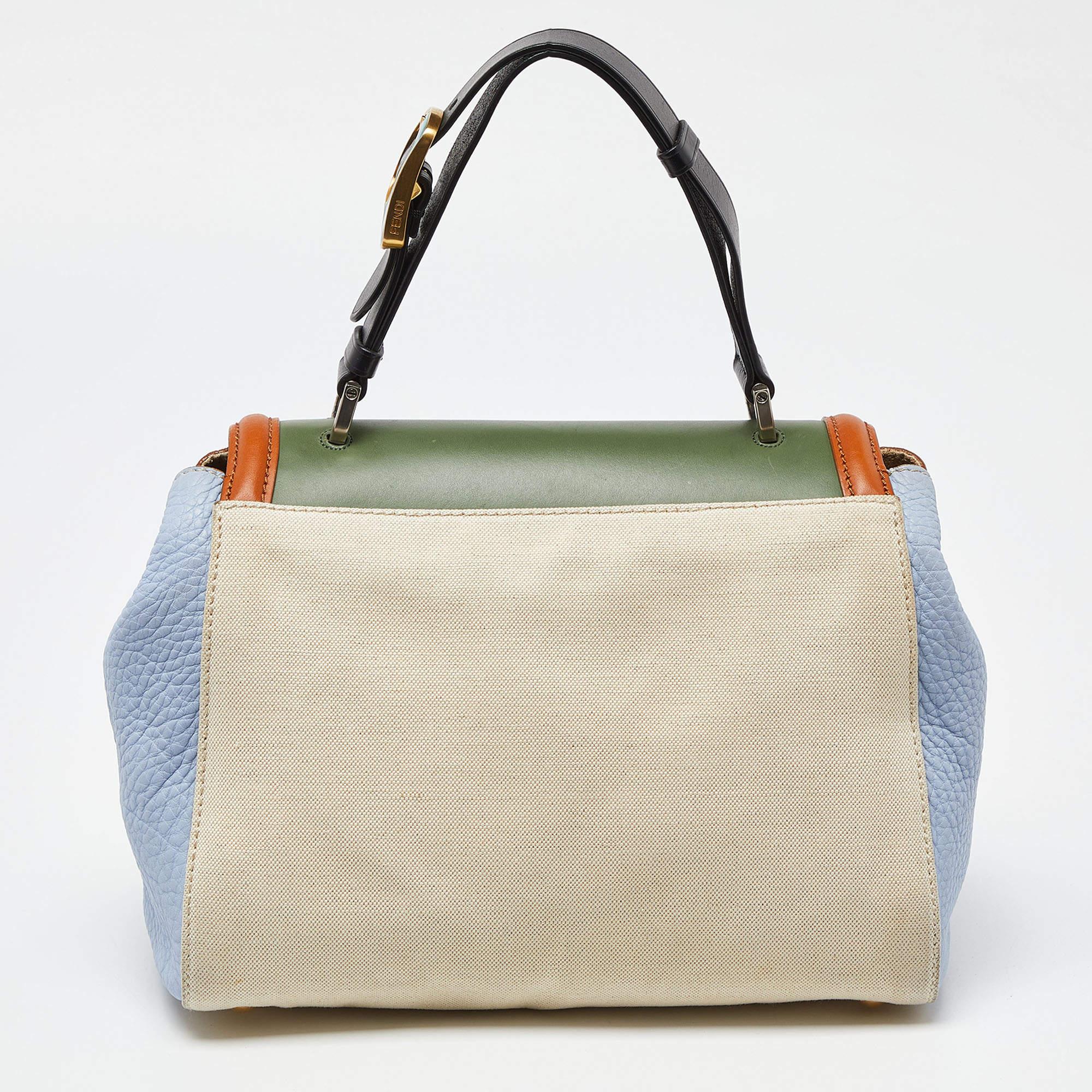 Women's Fendi Multicolor Canvas and Leather Silvana Top Handle Bag