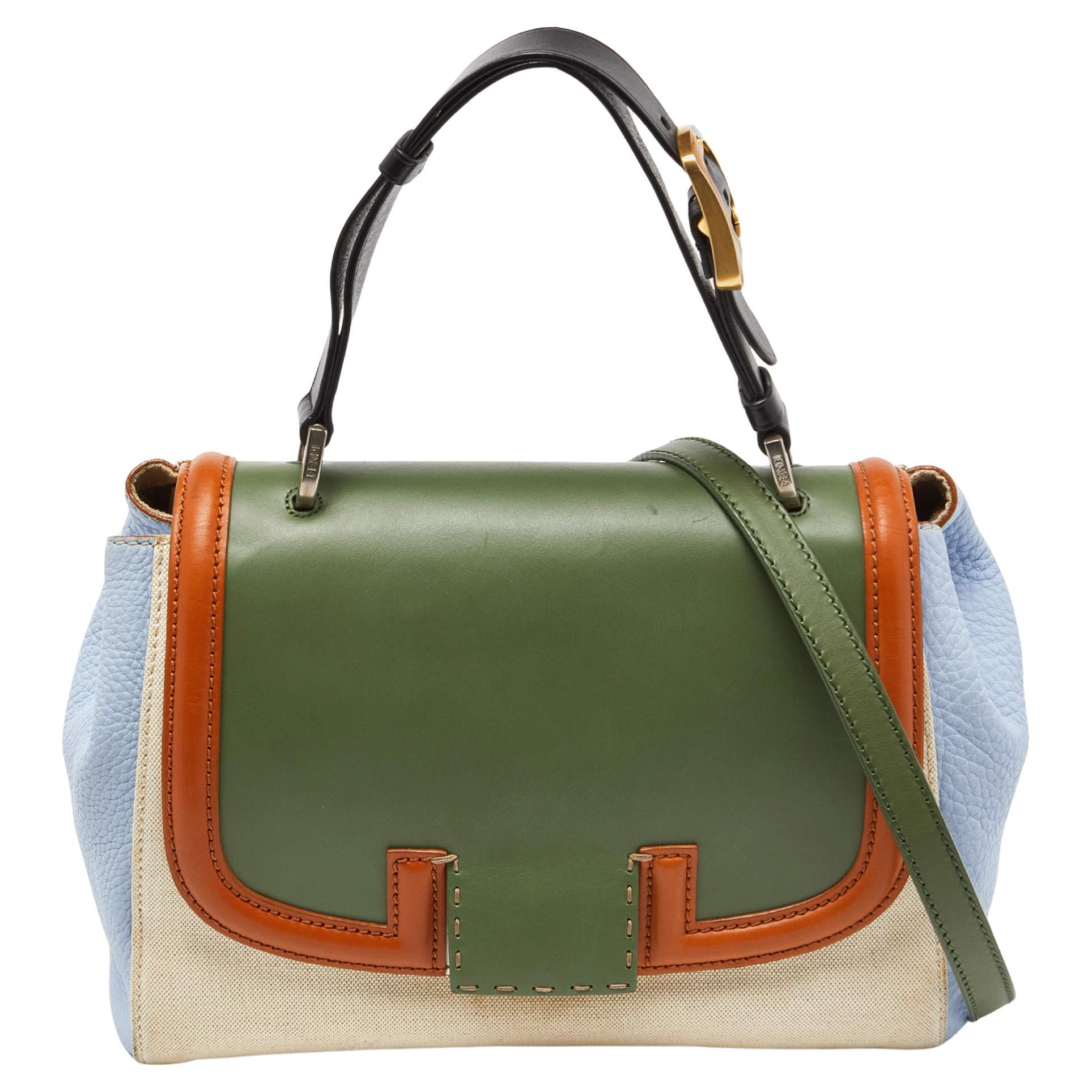 Fendi Multicolor Canvas and Leather Silvana Top Handle Bag
