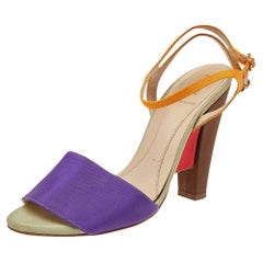 Fendi Multicolor Canvas Ankle Strap Block Heel Sandals Size 38