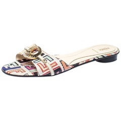 Fendi Multicolor Canvas Flat Slide Sandals Size 41