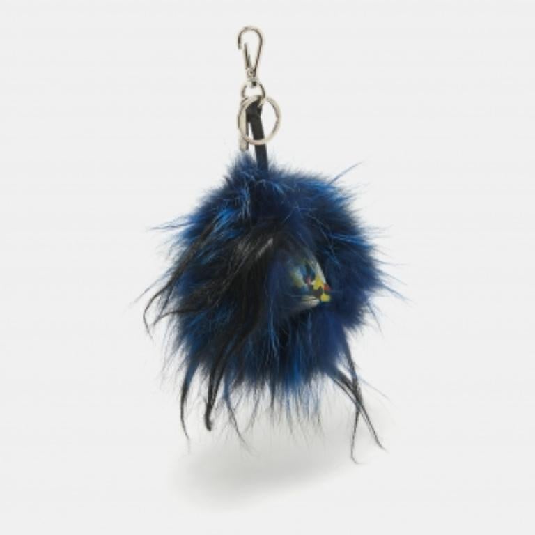 Fendi Multicolor Confetti Print Leather and Fox Fur Monster Cube Bag Charm In Excellent Condition For Sale In Dubai, Al Qouz 2