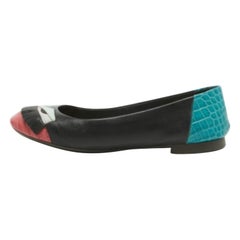 Fendi Ballerines en cuir et cuir gaufré multicolore Taille 36