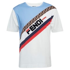 Fendi Multicolor Diagonal Striped Logo Print Cotton T-Shirt M