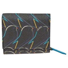 Fendi Multicolor Ellite Birds Print Coated Canvas Flap Compact Wallet