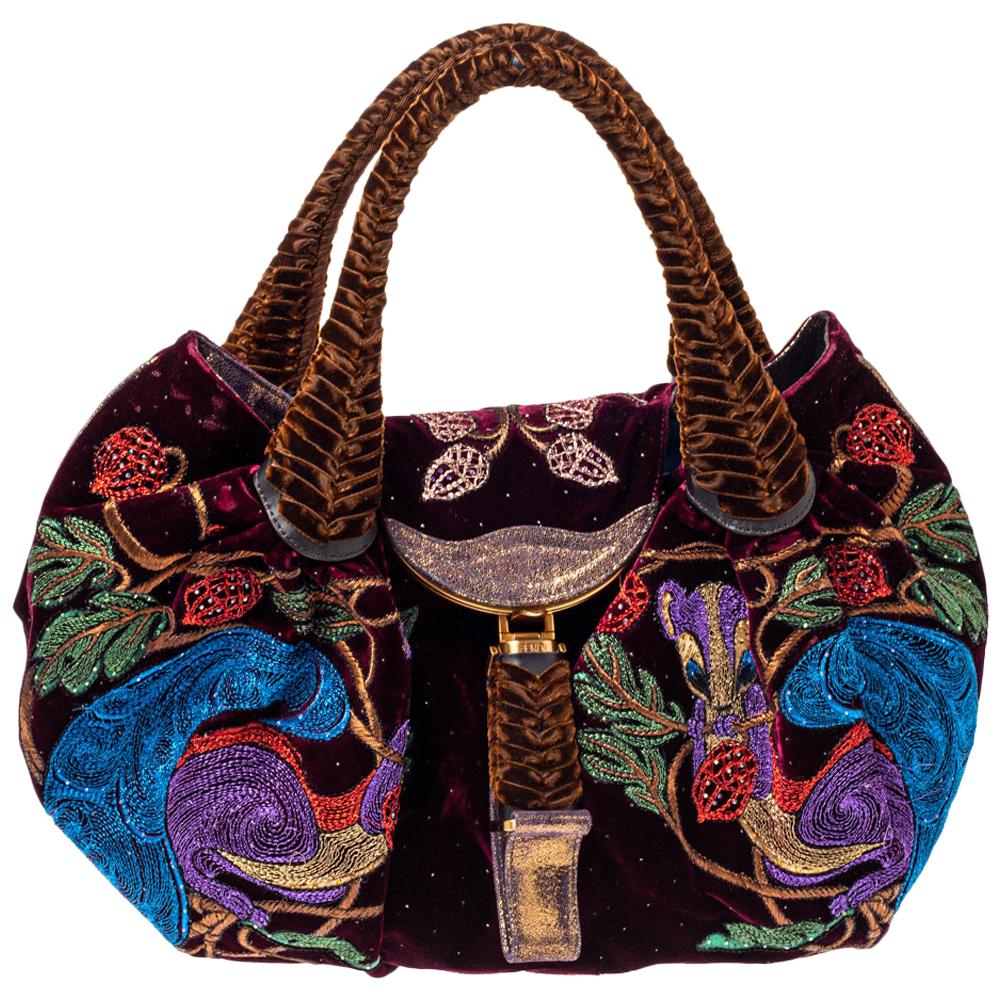 Fendi Multicolor Embroidered Squirrel Velvet Spy Bag