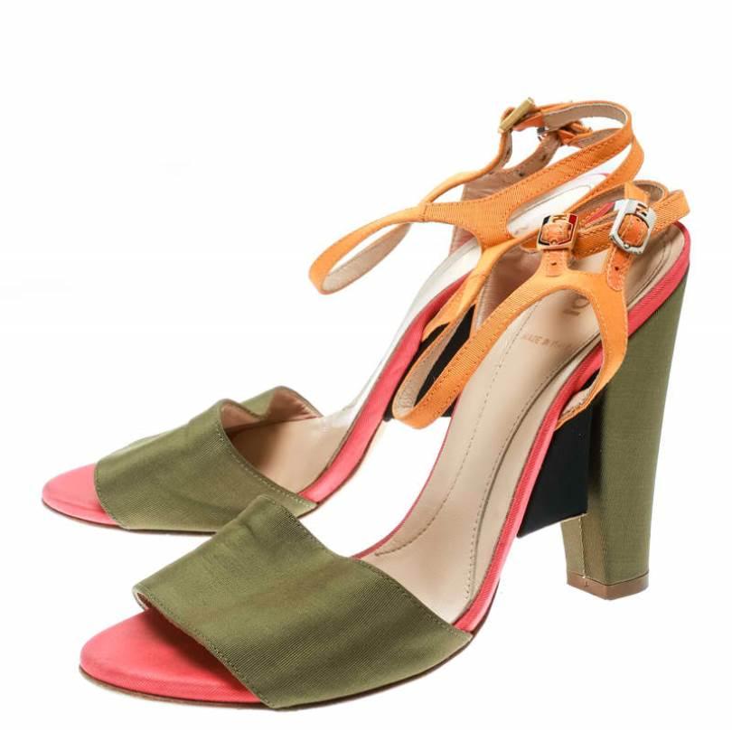 Fendi Multicolor Fabric Ankle Strap Block Heel Sandals Size 37 2