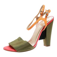 Fendi Multicolor Fabric Ankle Strap Block Heel Sandals Size 37