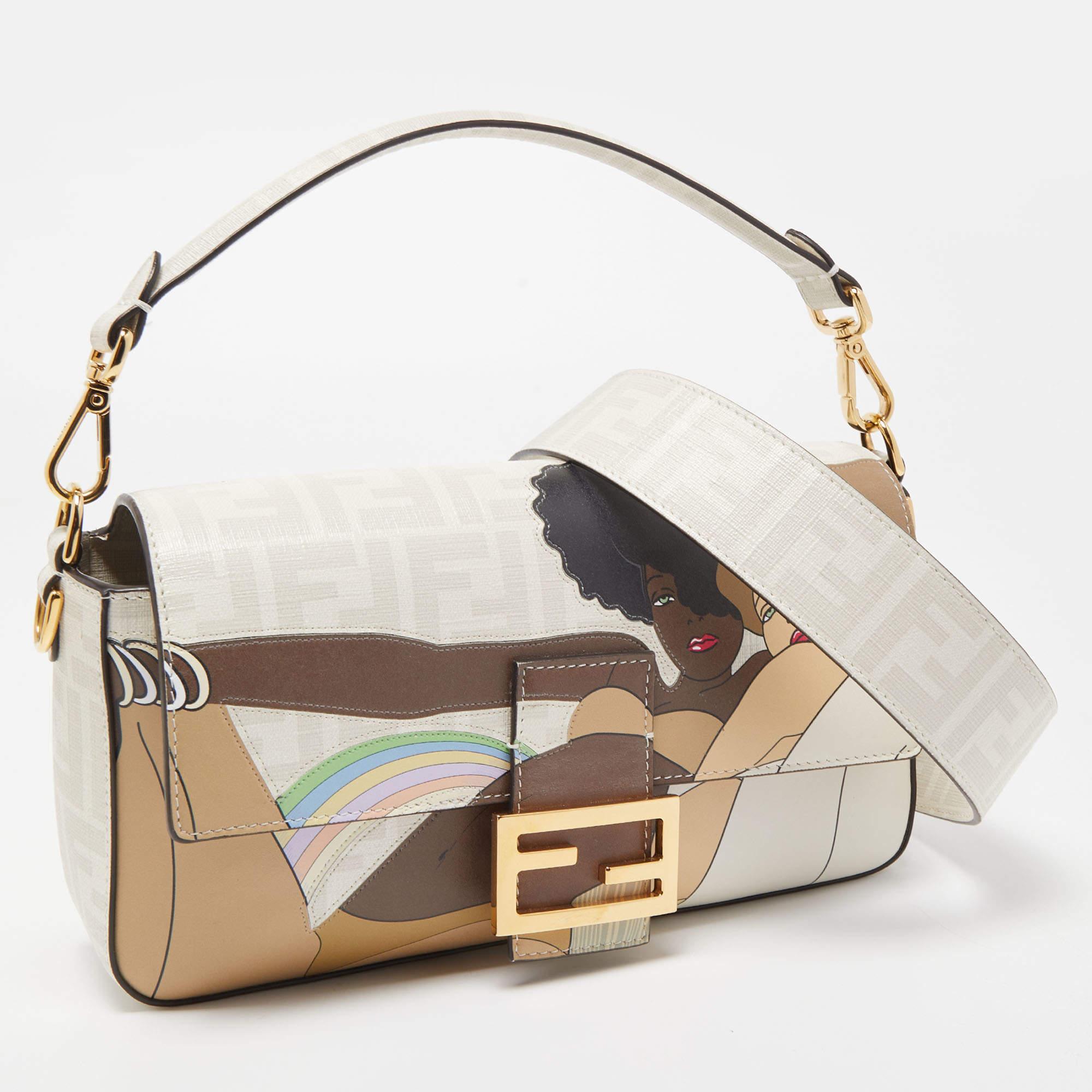 Fendi Multicolor FF Glazed Coated Canvas and Leather Inlay Baguette Bag In Excellent Condition In Dubai, Al Qouz 2