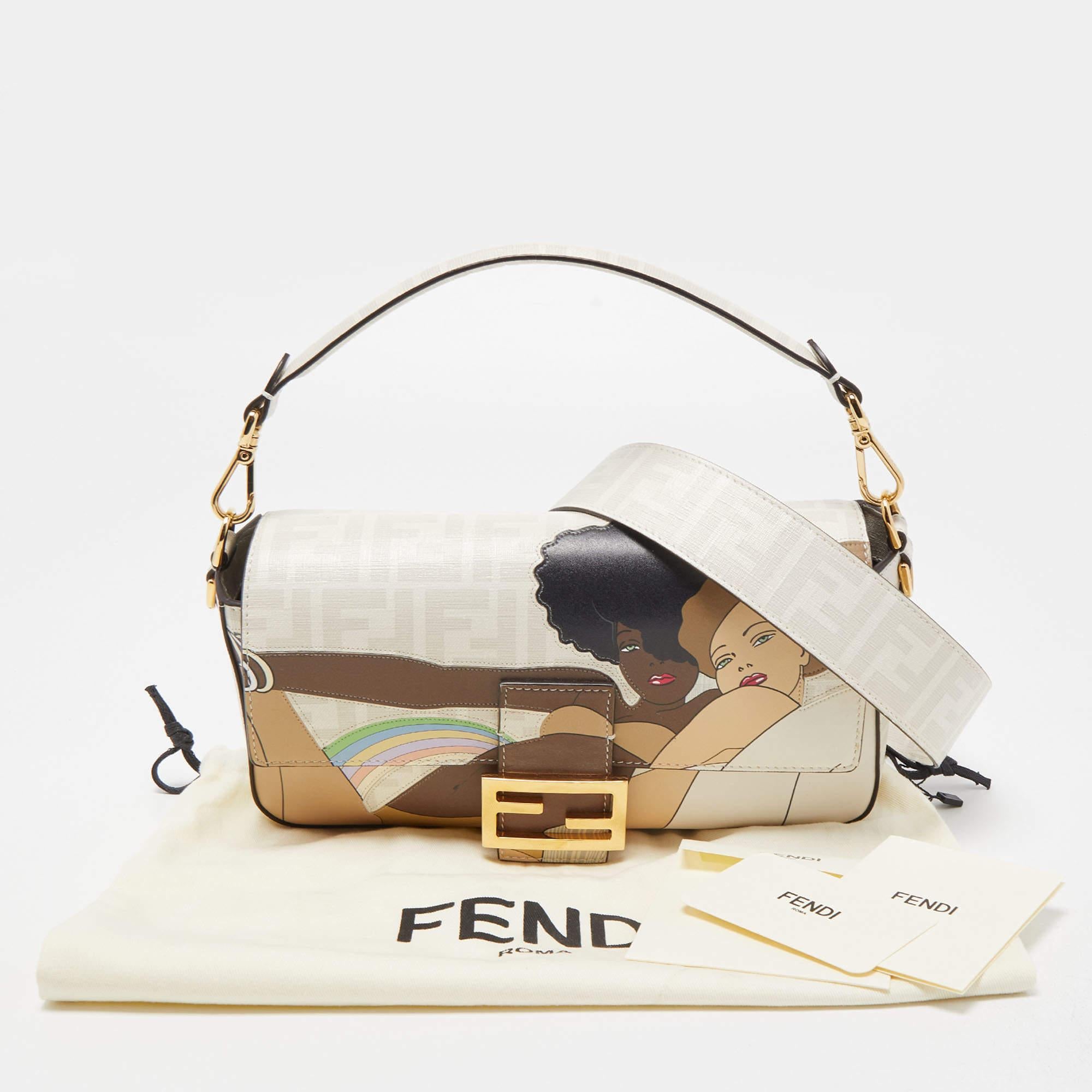 Fendi Multicolor FF Glazed Coated Canvas and Leather Inlay Baguette Bag 1