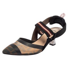 Fendi Multicolor FF Mesh And Leather Colibrì Slingback Sandals Size 37