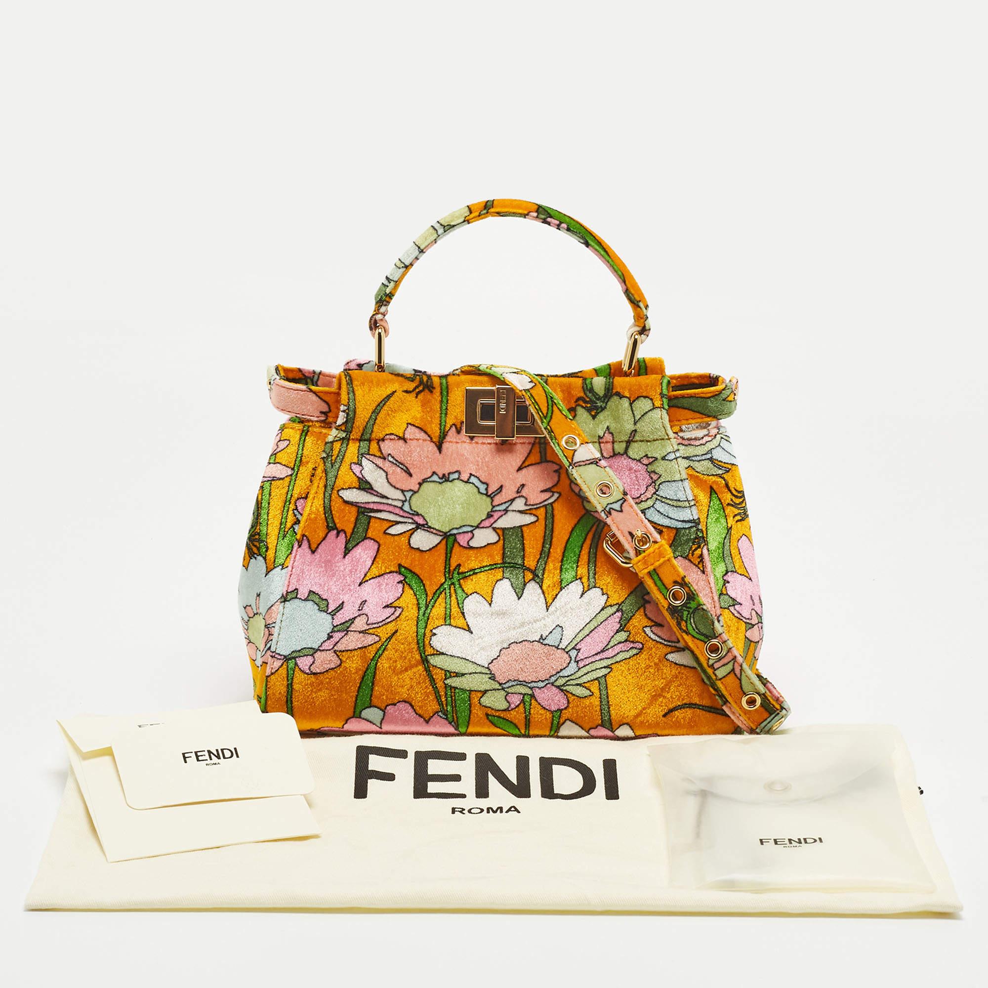 Fendi Multicolor Floral Print Velvet Mini Peekaboo Top Handle Bag 8