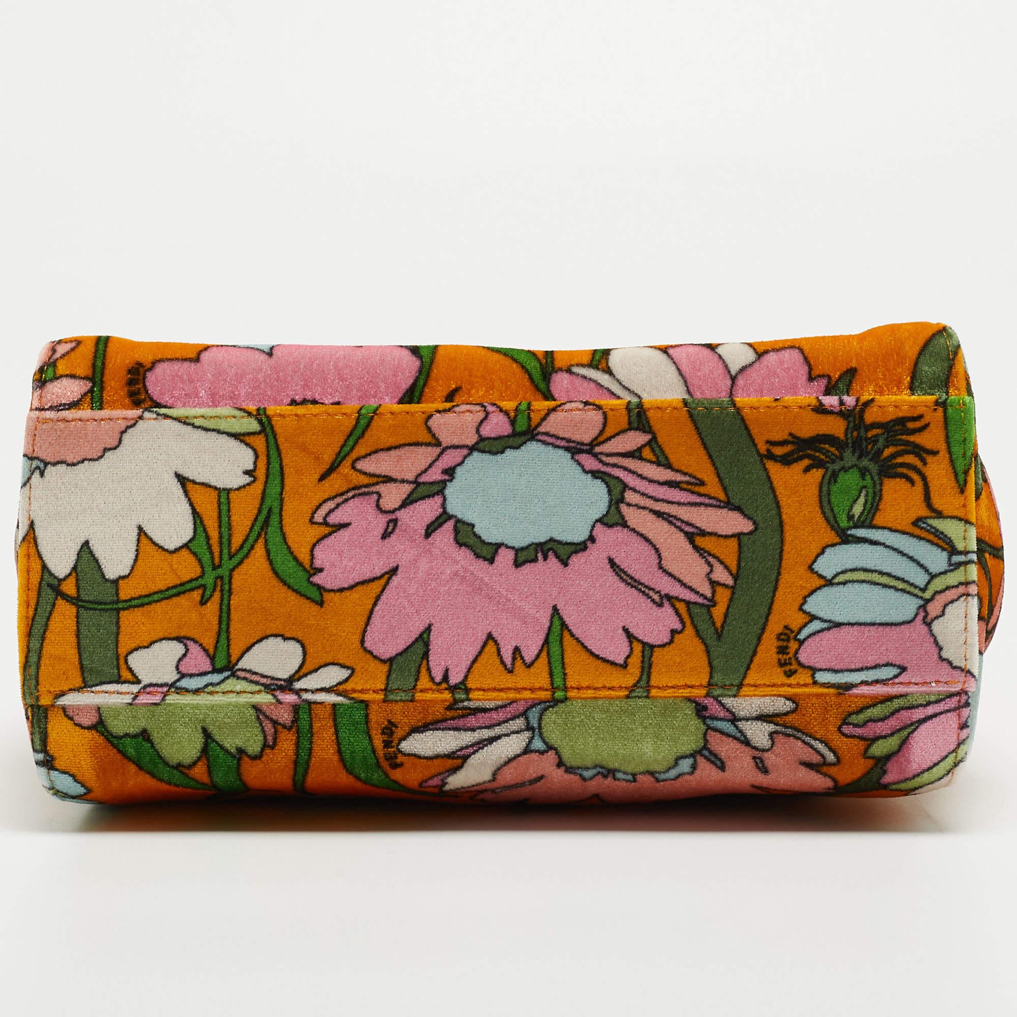 Women's Fendi Multicolor Floral Print Velvet Mini Peekaboo Top Handle Bag