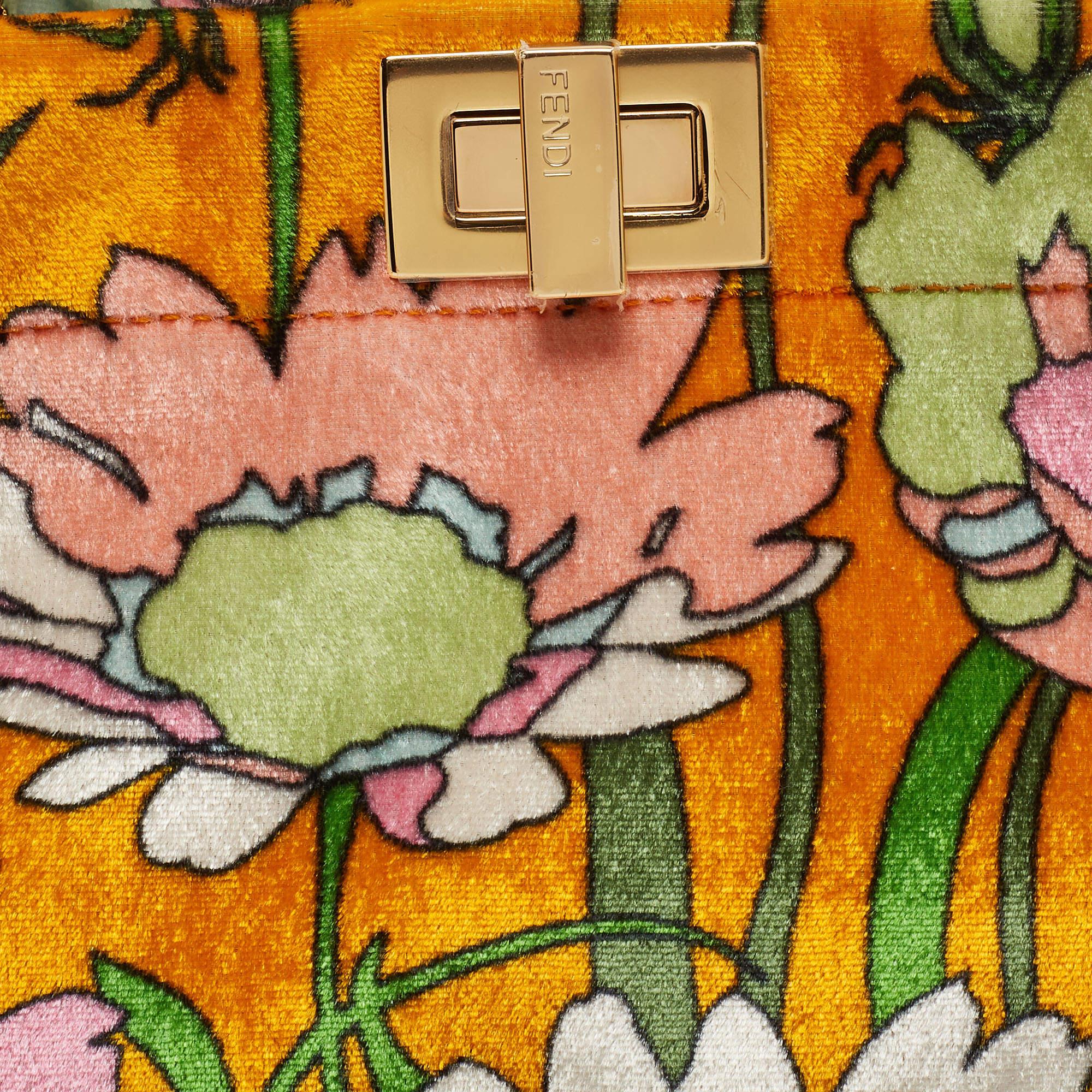 Fendi Multicolor Floral Print Velvet Mini Peekaboo Top Handle Bag 5