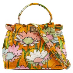 Fendi Mehrfarbige Mini Peekaboo Top Handle Bag aus Samt mit Blumendruck und Mini-Mini