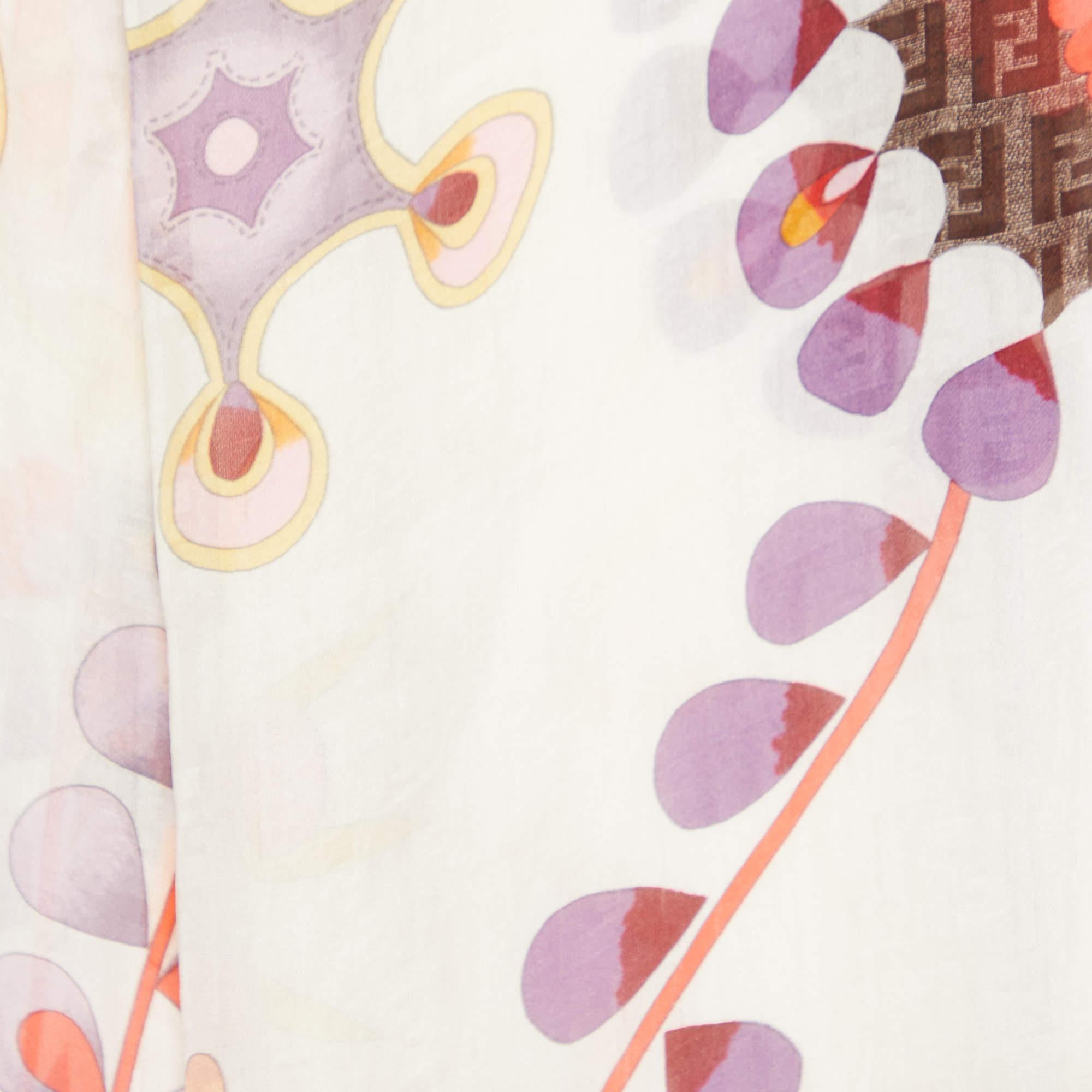 Fendi Multicolor Floral Printed Silk Stole In Excellent Condition For Sale In Dubai, Al Qouz 2