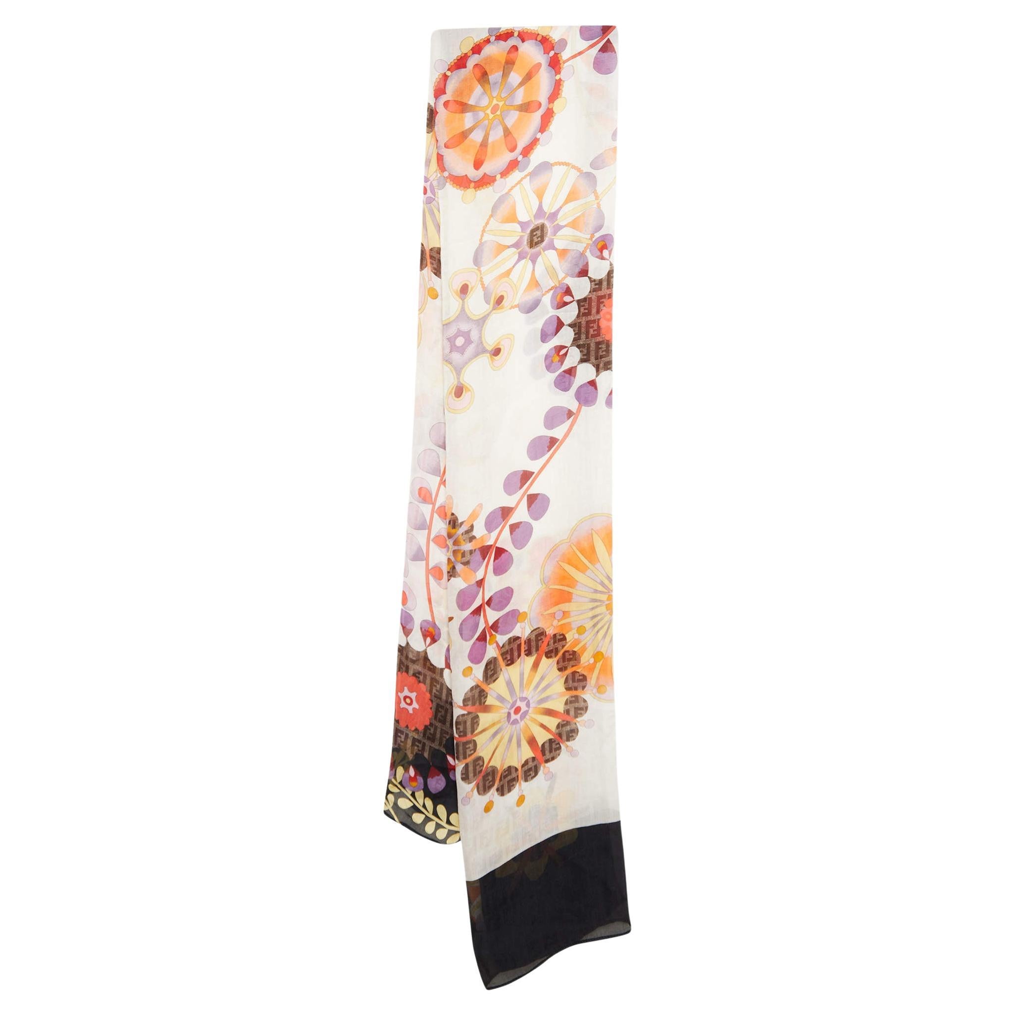 Fendi Multicolor Floral Printed Silk Stole For Sale