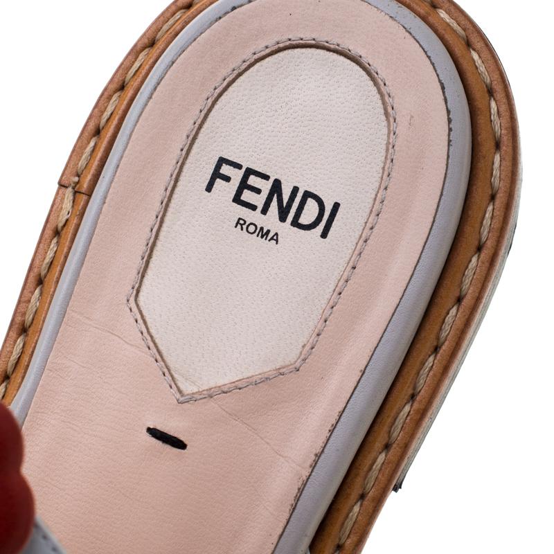 Women's Fendi Multicolor Flower Embellished Leather Flat Sandals Size 39