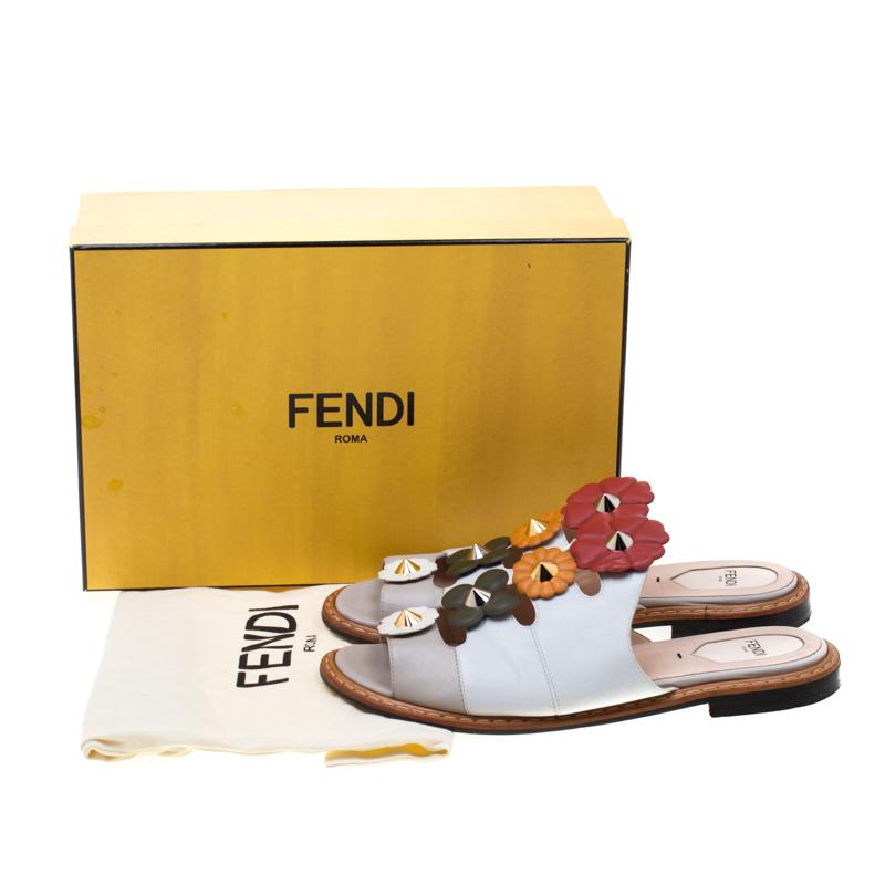 Fendi Multicolor Flower Embellished Leather Flat Sandals Size 39 2