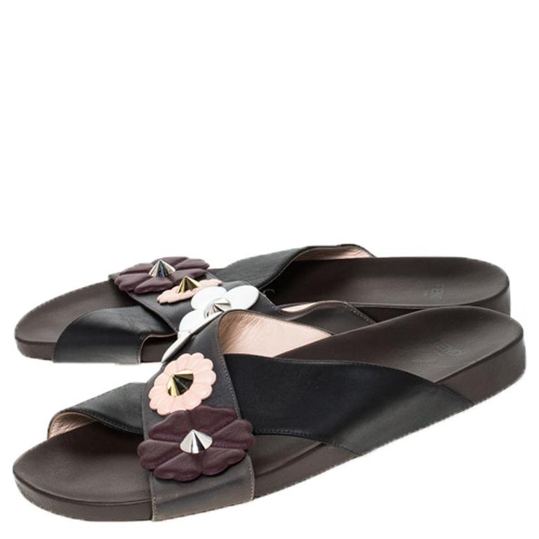 fendi multicolor leather slides