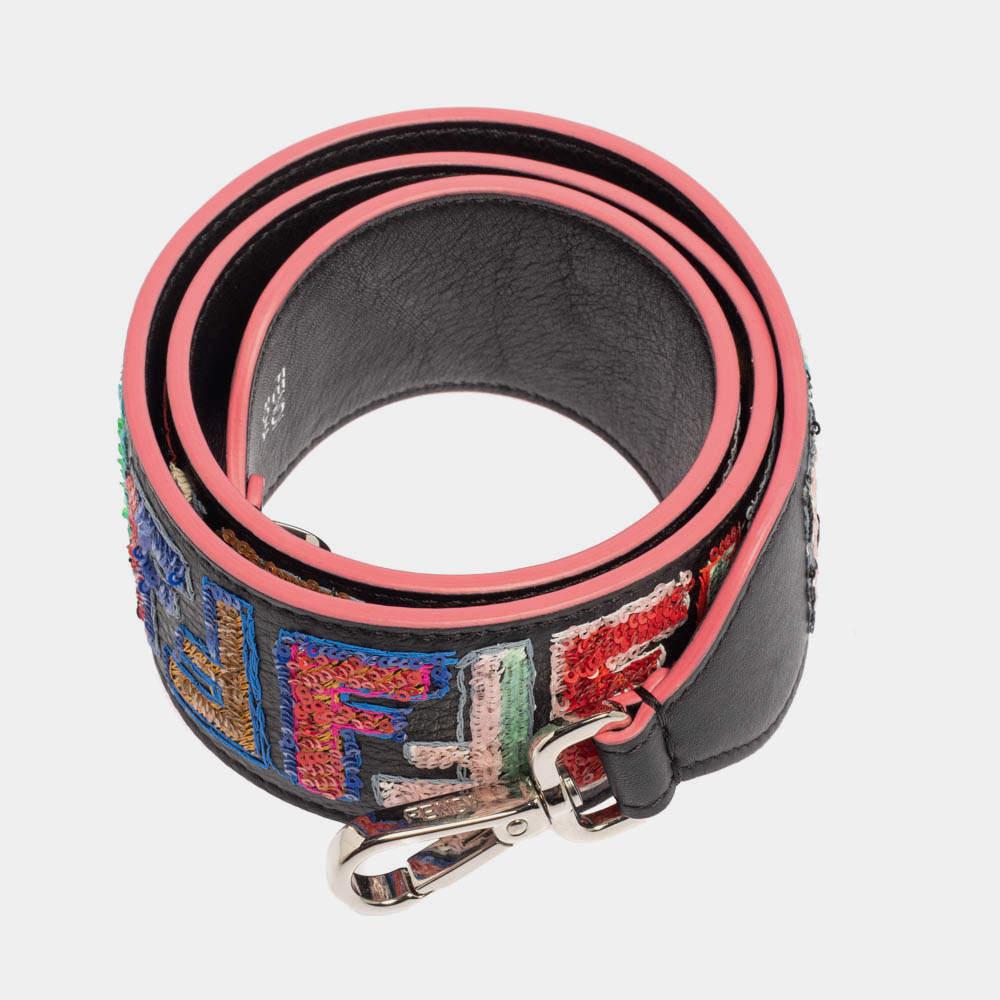 Black Fendi Multicolor Fun Fair Sequins Embellished Leather Strap You Shoulder Bag Str