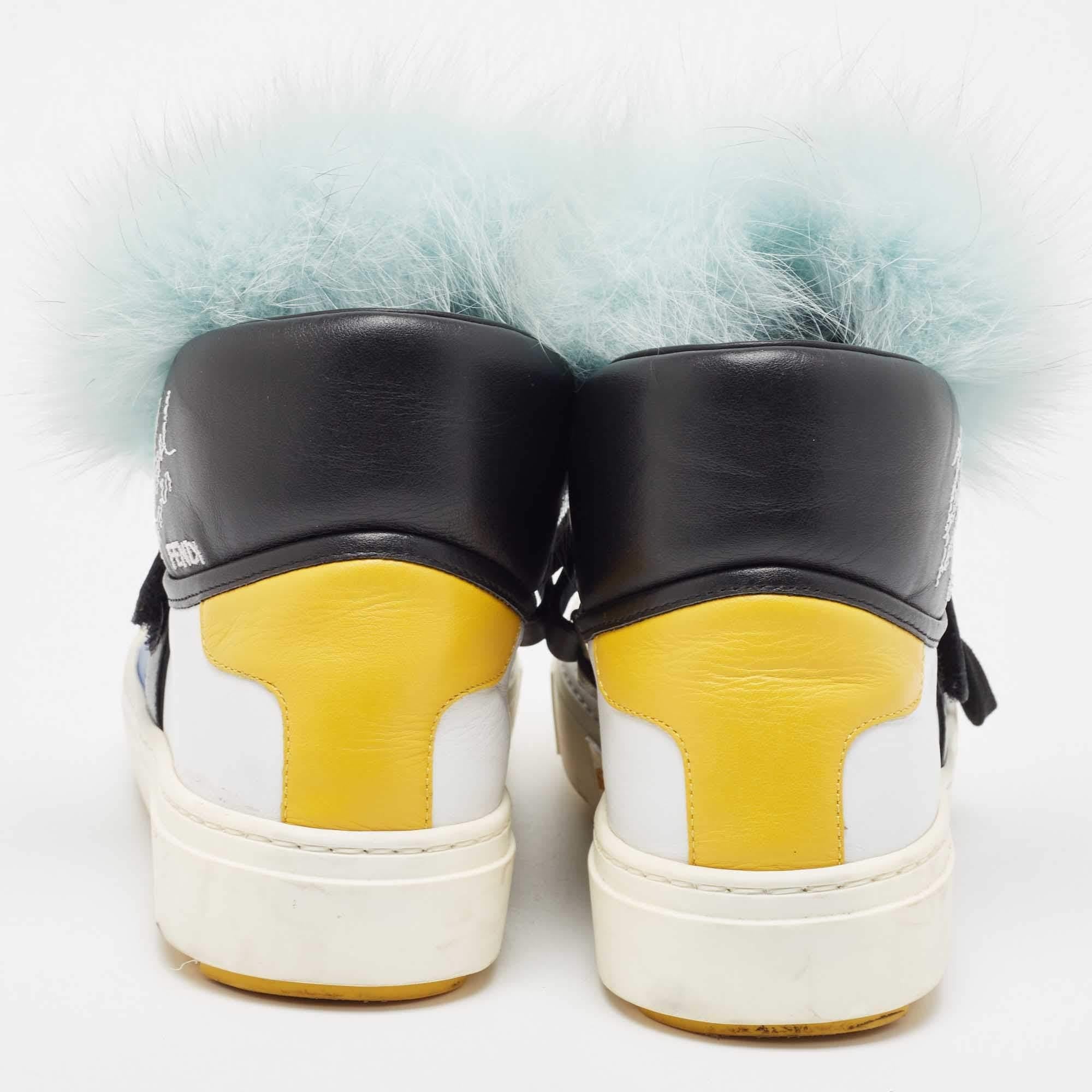 Fendi Multicolor Fur And Leather Karlito Hight Top Sneakers Size 38.5 1