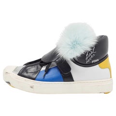 Used Fendi Multicolor Fur And Leather Karlito Hight Top Sneakers Size 38.5