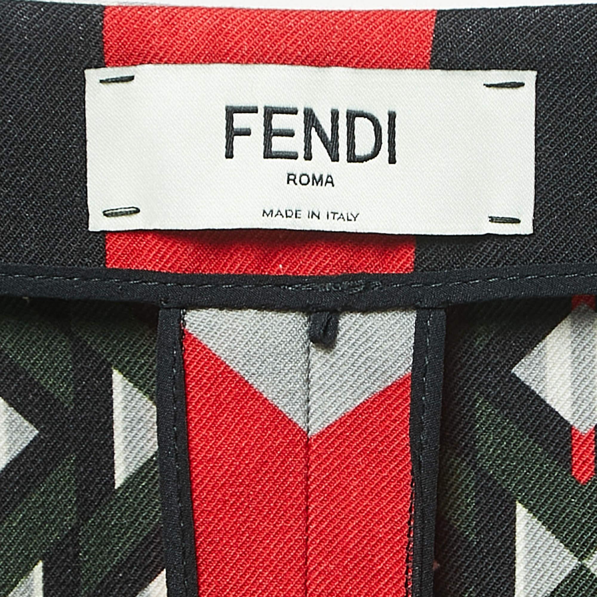 Fendi Multicolor Geometric Print Wool Wrap Midi Skirt S In Good Condition In Dubai, Al Qouz 2