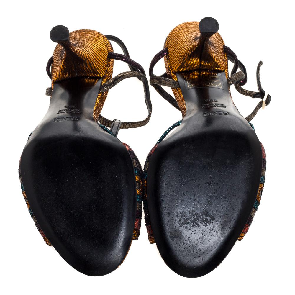 Fendi Multicolor Glitter Leather Ankle Strap Sandals Size 38.5 1