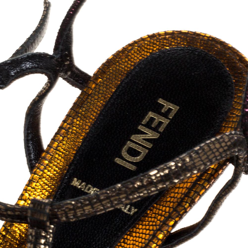 Fendi Multicolor Glitter Leather Ankle Strap Sandals Size 38.5 2