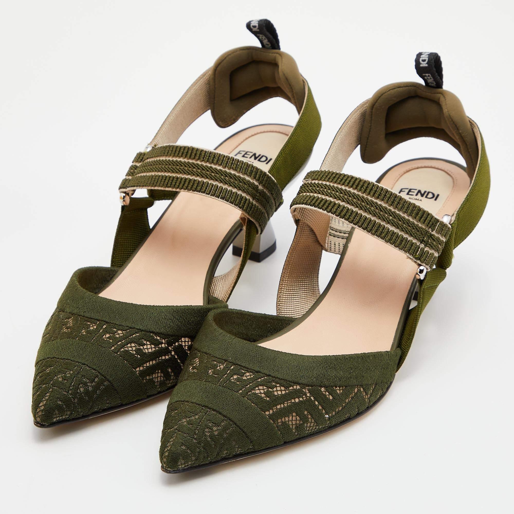Women's Fendi Multicolor Green Fabric and Nylon Colibri Slingback Sandals Size 37.5
