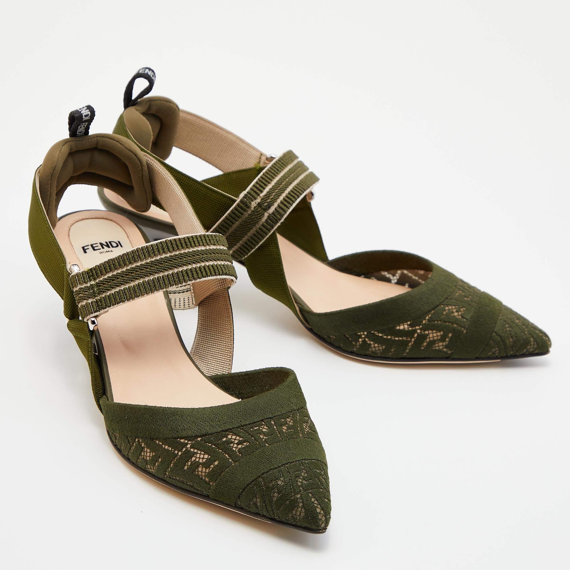 Fendi Multicolor Green Fabric and Nylon Colibri Slingback Sandals Size 37.5 1