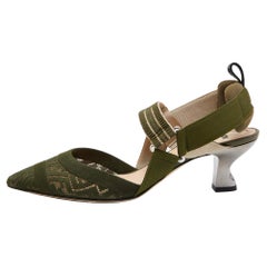 Fendi Multicolor Green Fabric and Nylon Colibri Slingback Sandals Size 37.5
