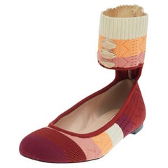 Fendi Multicolor Knit Fabric Rockoko Pointelle Ankle Cuff Ballet Flat Size 38