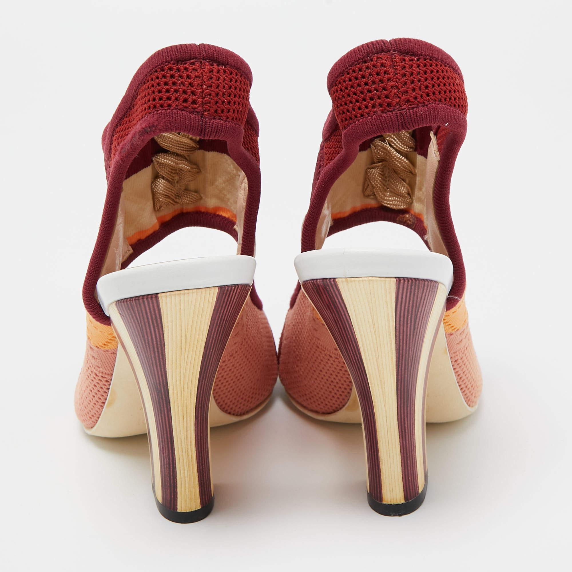 Brown Fendi Multicolor Knit Fabric Slingback Sandals Size 38.5 For Sale