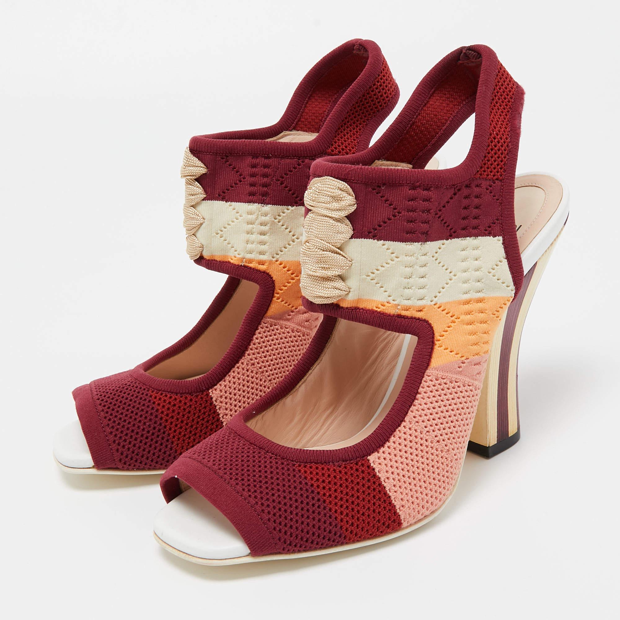 Fendi Multicolor Knit Fabric Slingback Sandals Size 38.5 In Good Condition For Sale In Dubai, Al Qouz 2