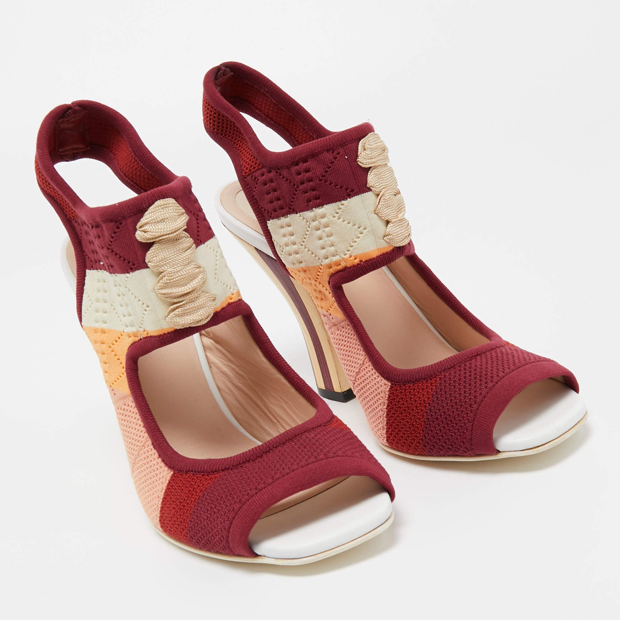 Women's Fendi Multicolor Knit Fabric Slingback Sandals Size 38.5 For Sale