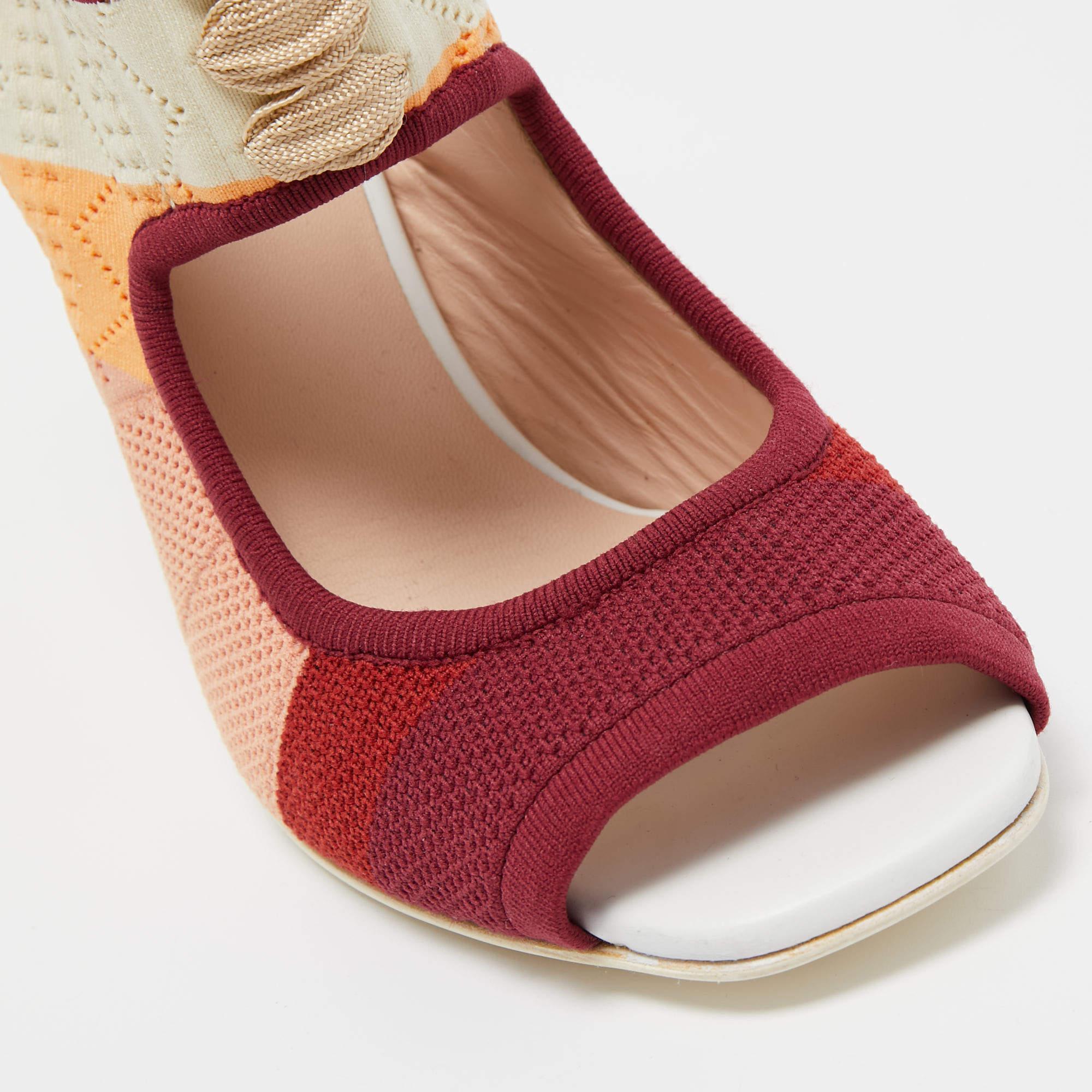Fendi Multicolor Knit Fabric Slingback Sandals Size 38.5 For Sale 2