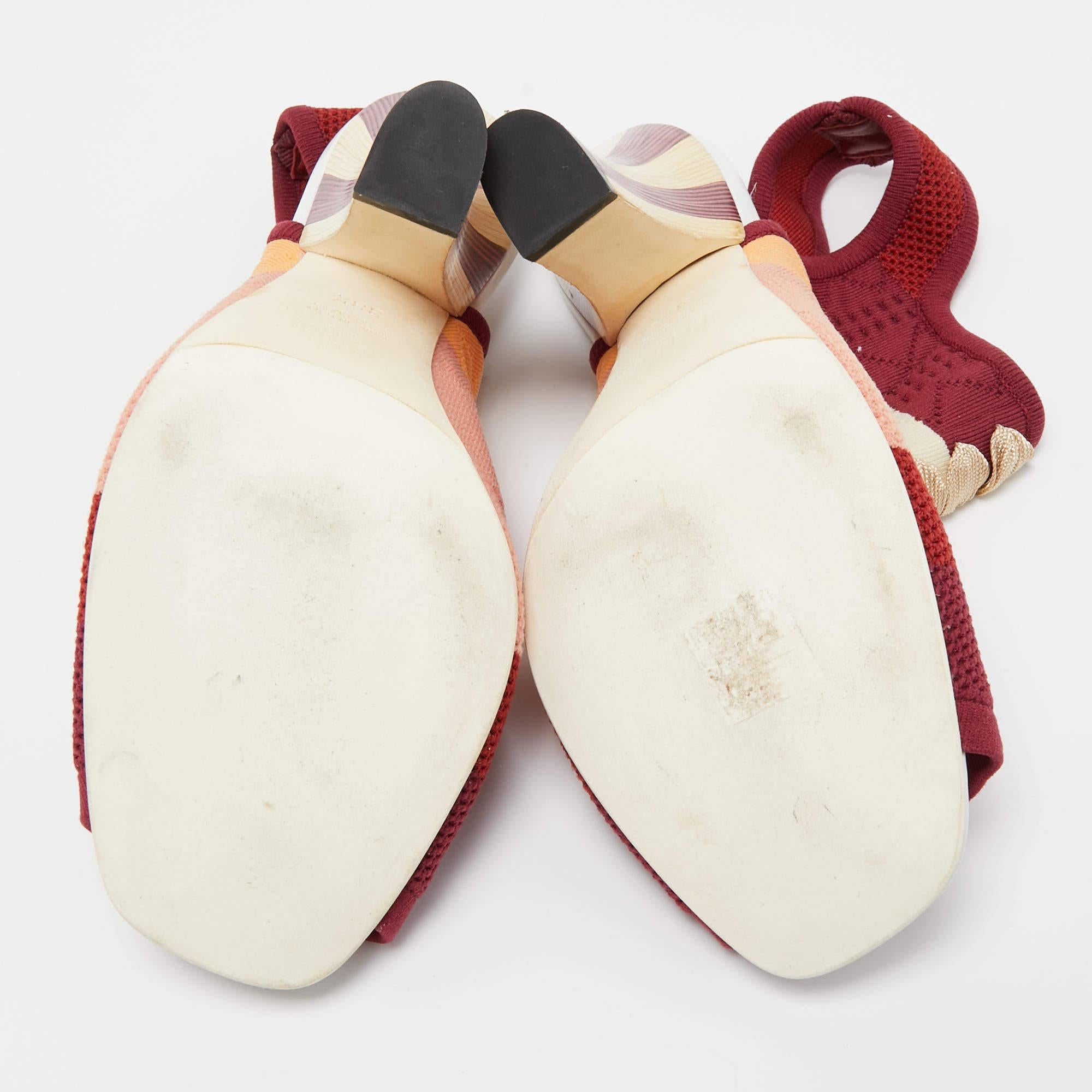 Fendi Multicolor Knit Fabric Slingback Sandals Size 38.5 For Sale 3