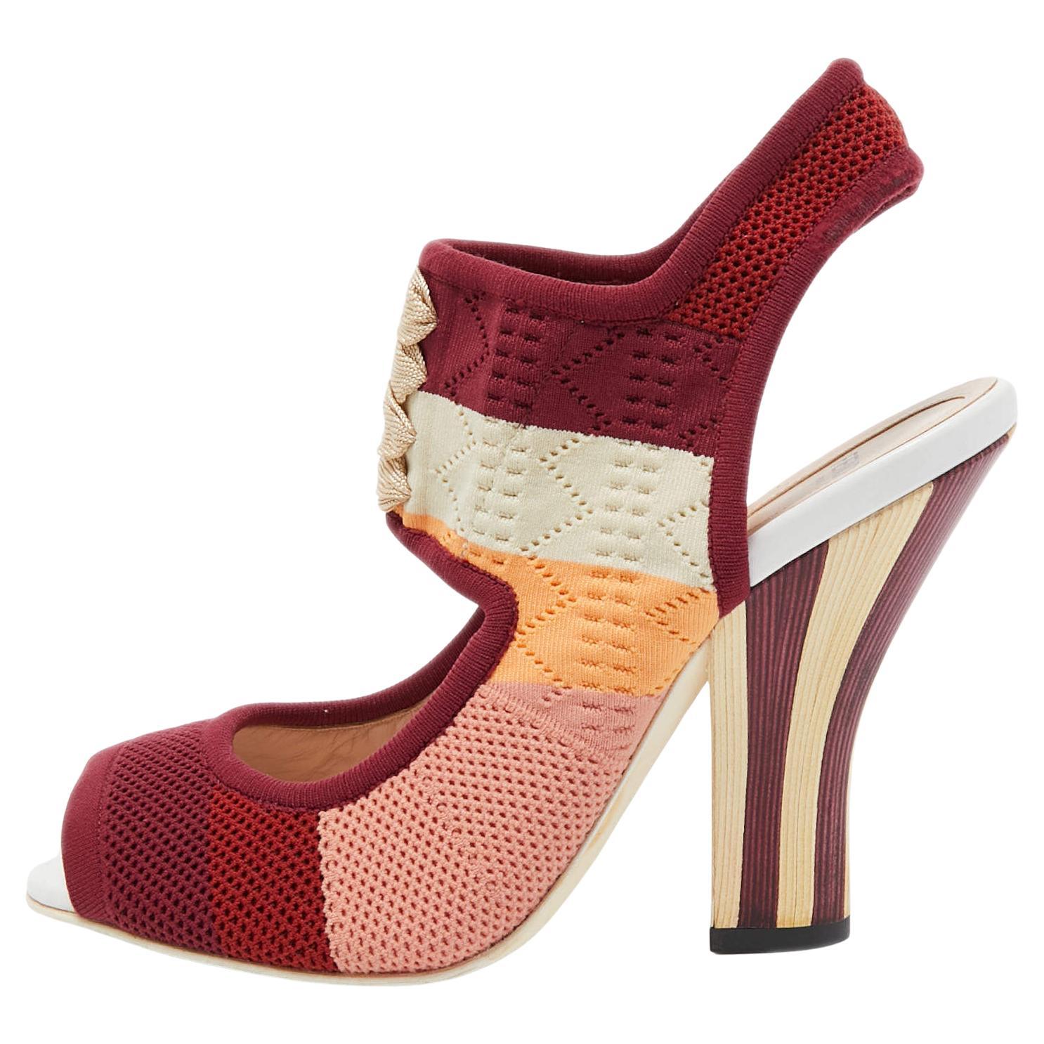 Fendi Multicolor Knit Fabric Slingback Sandals Size 38.5 For Sale