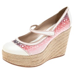 Fendi Multicolor Leather And Canvas Wedge Pumps Size 39