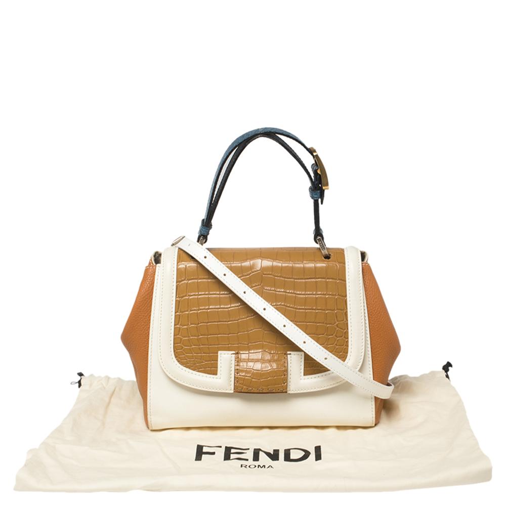 Fendi Multicolor Leather and Croc Leather Silvana Top Handle Bag 8