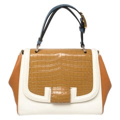 Fendi Multicolor Leather and Croc Leather Silvana Top Handle Bag
