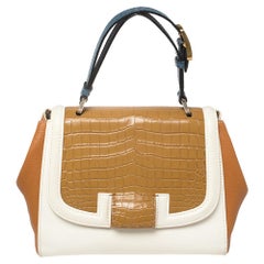 Fendi Multicolor Leather and Croc Leather Silvana Top Handle Bag