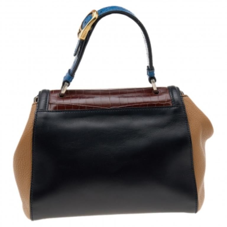 Fendi Cartable Silvana en cuir multicolore et crocodile en vente 1