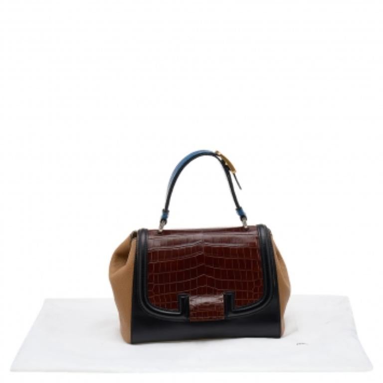Fendi Cartable Silvana en cuir multicolore et crocodile en vente 2