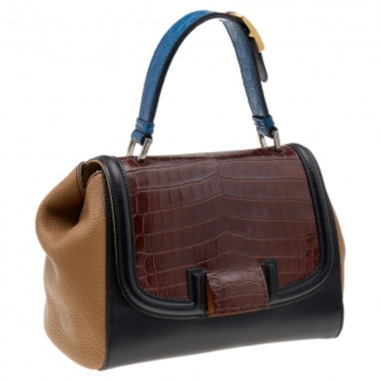 Fendi Cartable Silvana en cuir multicolore et crocodile en vente 3
