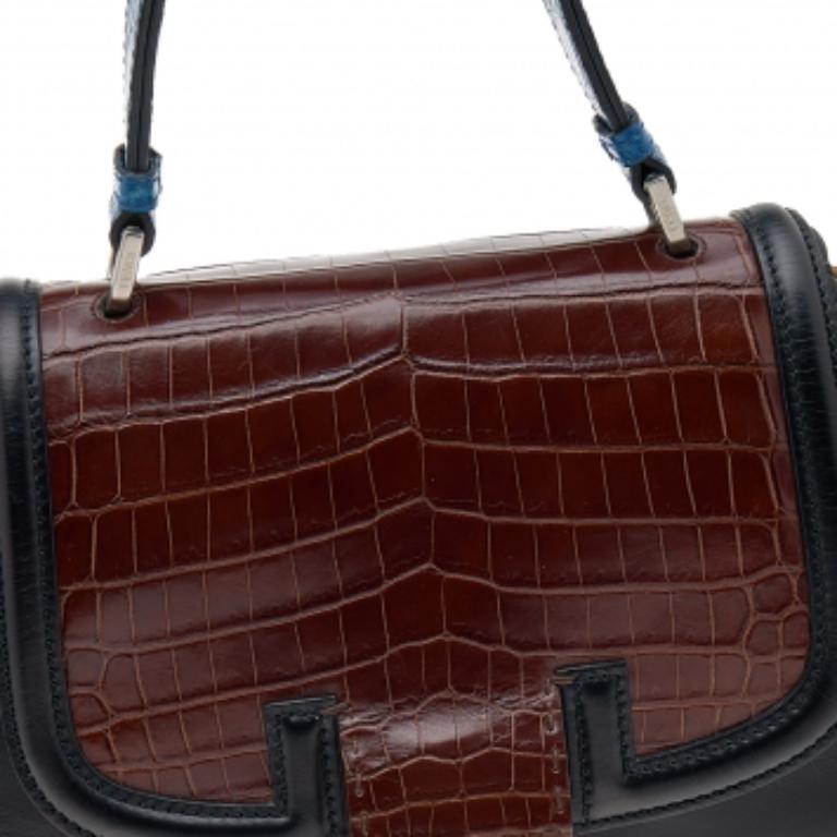 Fendi Cartable Silvana en cuir multicolore et crocodile en vente 4