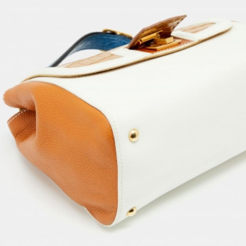 Fendi - Sac à main Silvana en cuir et crocodile multicolore en vente 3