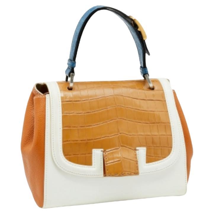 Fendi - Sac à main Silvana en cuir et crocodile multicolore en vente
